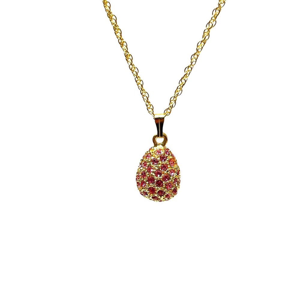 Golden Pink Egg Pendant Necklace with Austrian Crystals by Keren Kopal